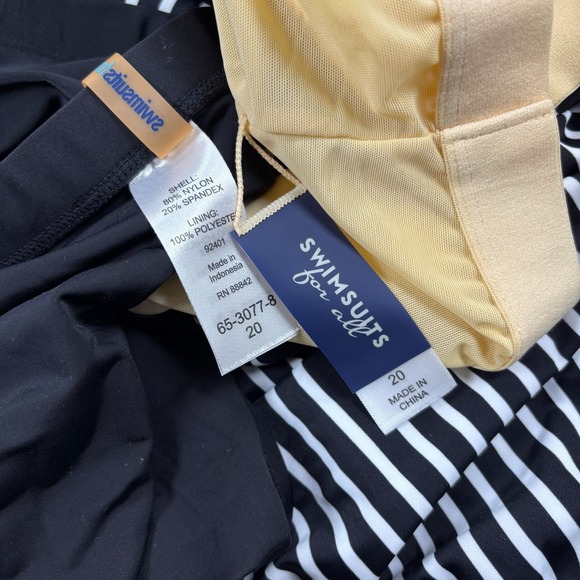 Swimsuits for All Women's 20 Tankini Swimsuit Skirted Bottom Modest Stripe Black - Picture 6 of 8